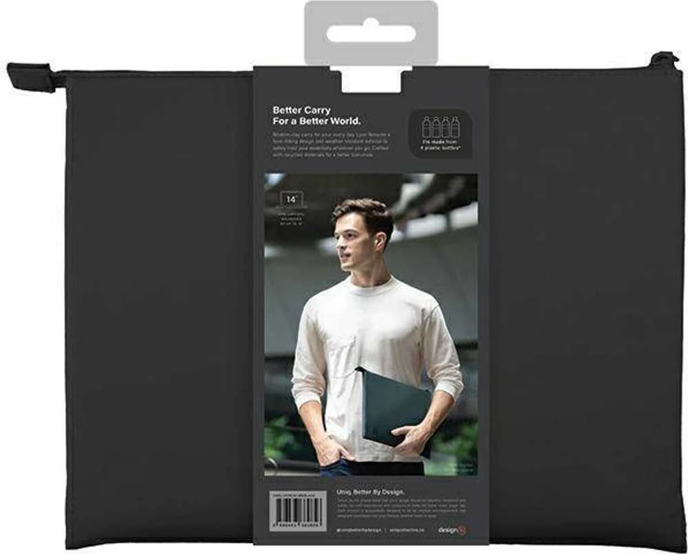 UNIQ Lyon Case laptop Sleeve 14″ midnight juodos spalvos Atsparus vandeniui RPET