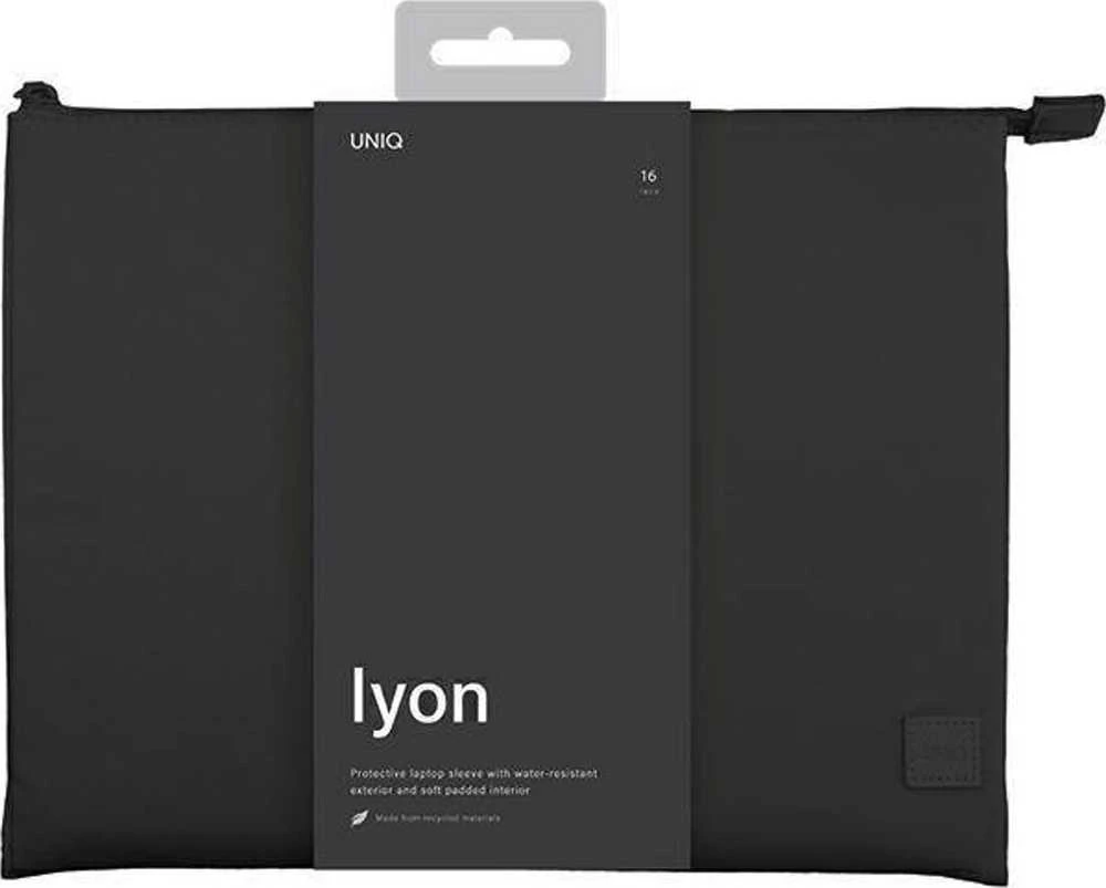 UNIQ Lyon Case laptop Sleeve 16″ midnight juodos spalvos Atsparus vandeniui RPET
