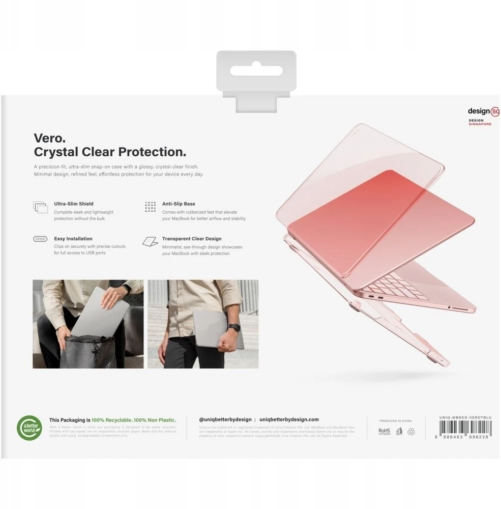Dėklas UNIQ Vero, skirtas MacBook Neo, tonuotas rausvas