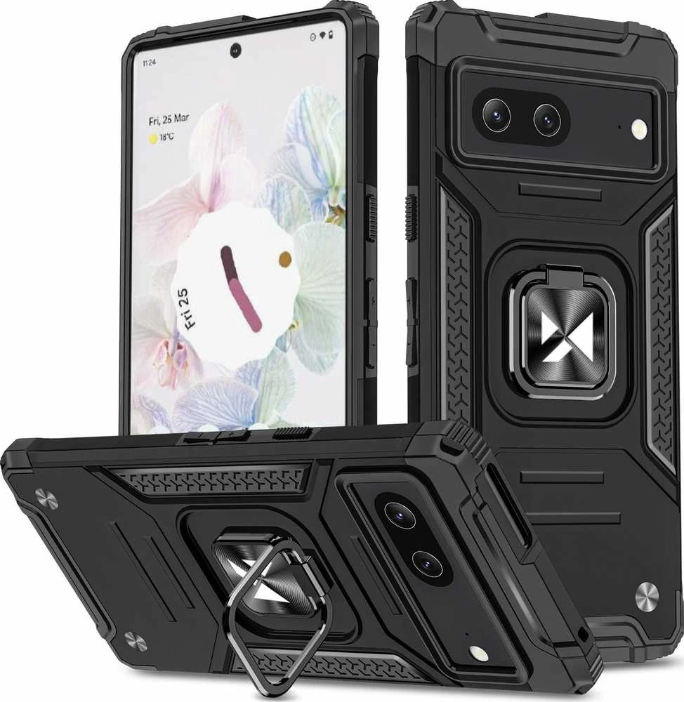 Wozinsky Ring Armor Google Pixel 7 armored magnetic holder ring dėklas telefonui juodos spalvos