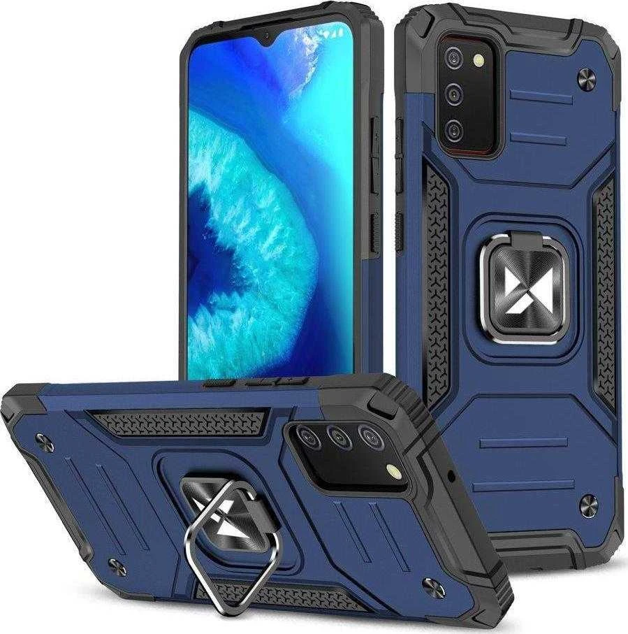 Dėklas Wozinsky Šarvuotas korpuso dangtelis + magnetinis laikiklis Samsung Galaxy A03s Ring Armor mėlynas