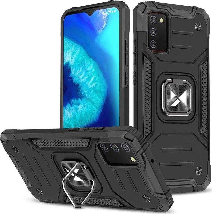 Dėklas Wozinsky Šarvuotas dėklo dangtelis + magnetinis laikiklis Samsung Galaxy A03s Ring Armor juodas