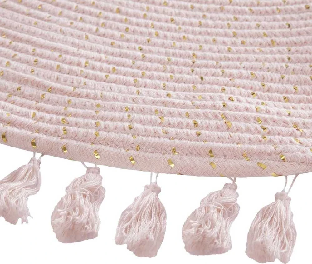 Dekoracja Domu Rožinė Lurex dekoratyvinis kilimas, skersmuo 90 cm su kutais, rožinis