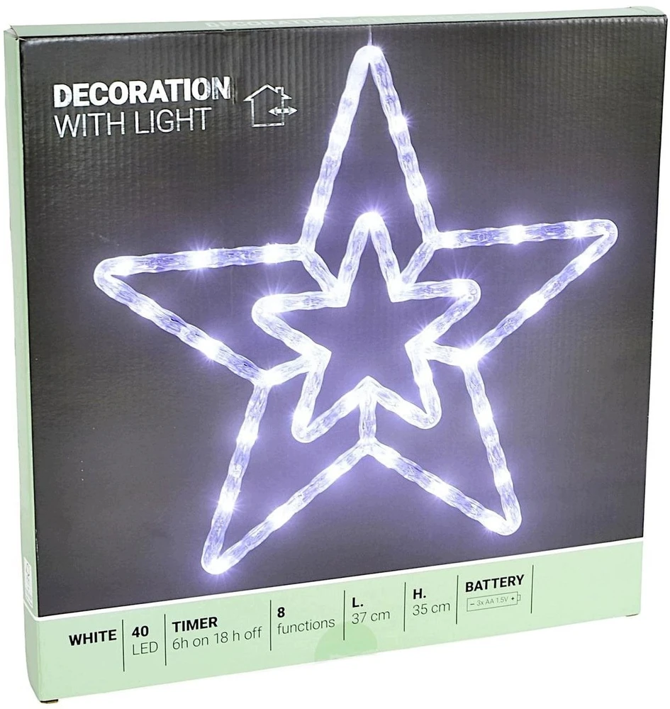 KOOPMAN Dekoracja świąteczna Gwiazda dekoracyjna su podświetleniem 40LED 35CM balta