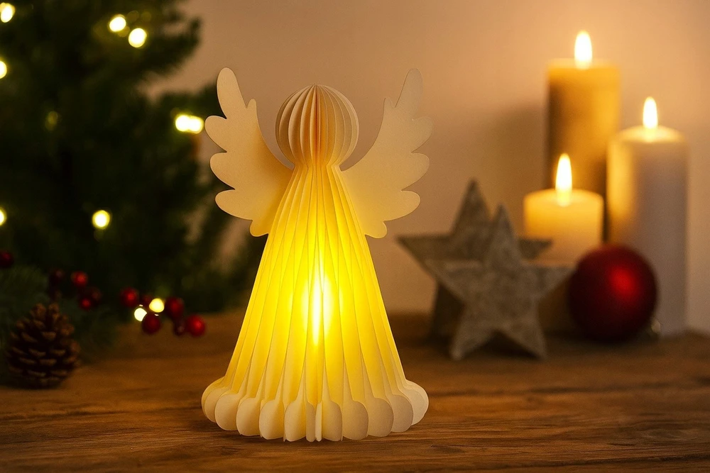 Home Styling Collection Švytinti šventinė dekoracija, popierinis angelas su 6 LED lemputėmis.