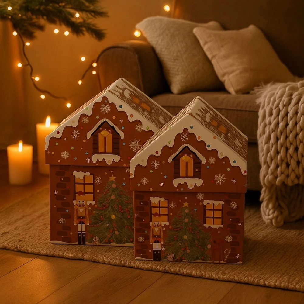 Home Styling Collection PIECES Kalėdinės dėžutės namelio formos, 2 dalių rinkinys.