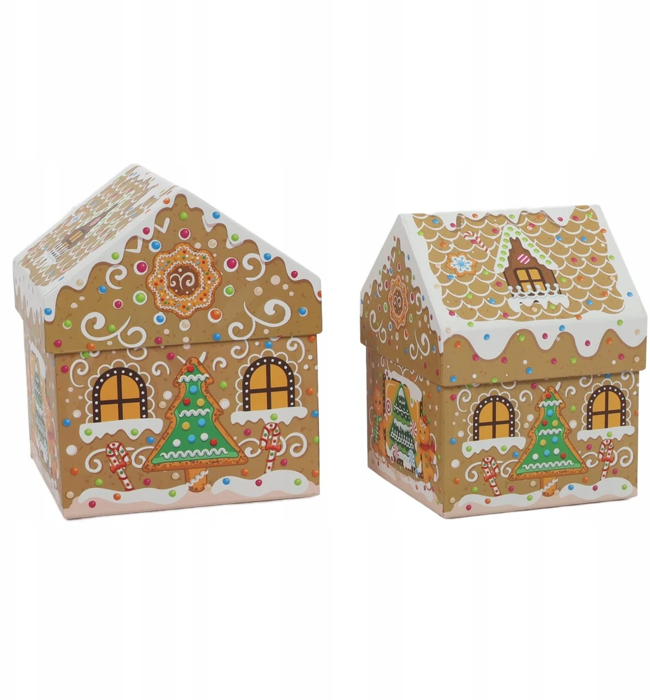 Home Styling Collection PIECES Kalėdinės dėžutės namelio formos, 2 dalių rinkinys.