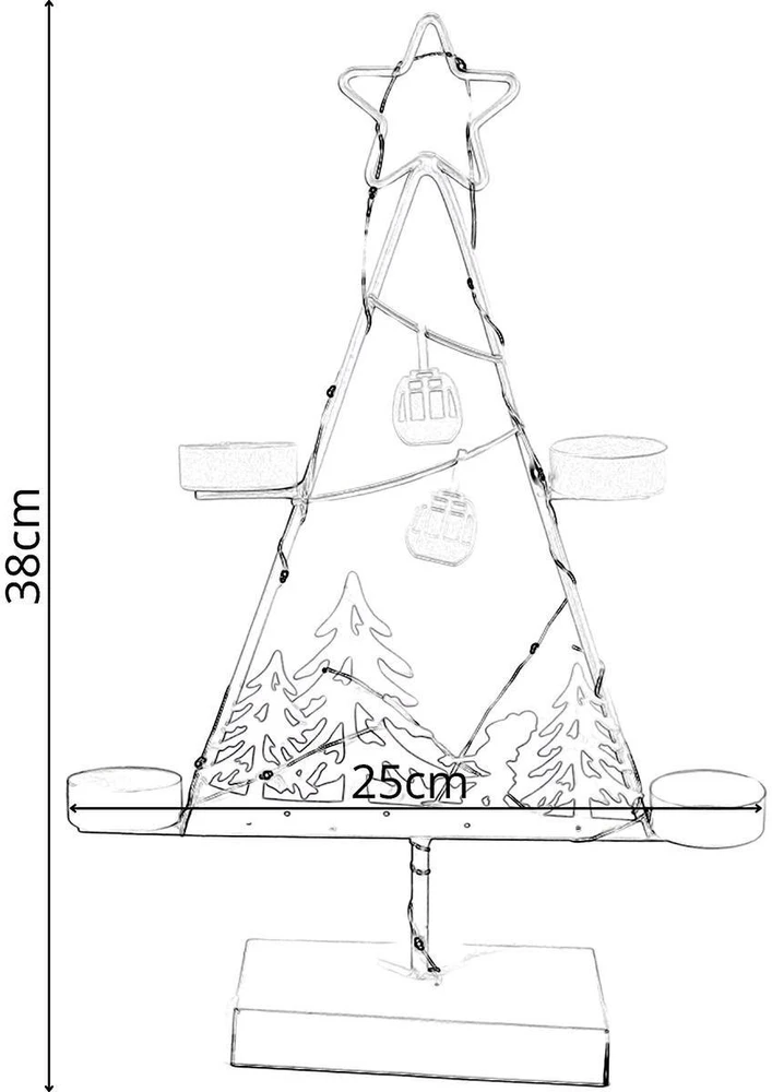 Koopman Kalėdinė dekoracija Metalinis žvakidė su LED eglutė 38 cm balta