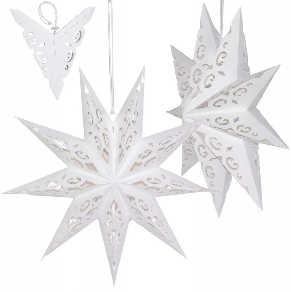 Party Deco Saska Christmas Popierinė dekoracinė žvaigždė 45 cm, 9 atšakos, balta