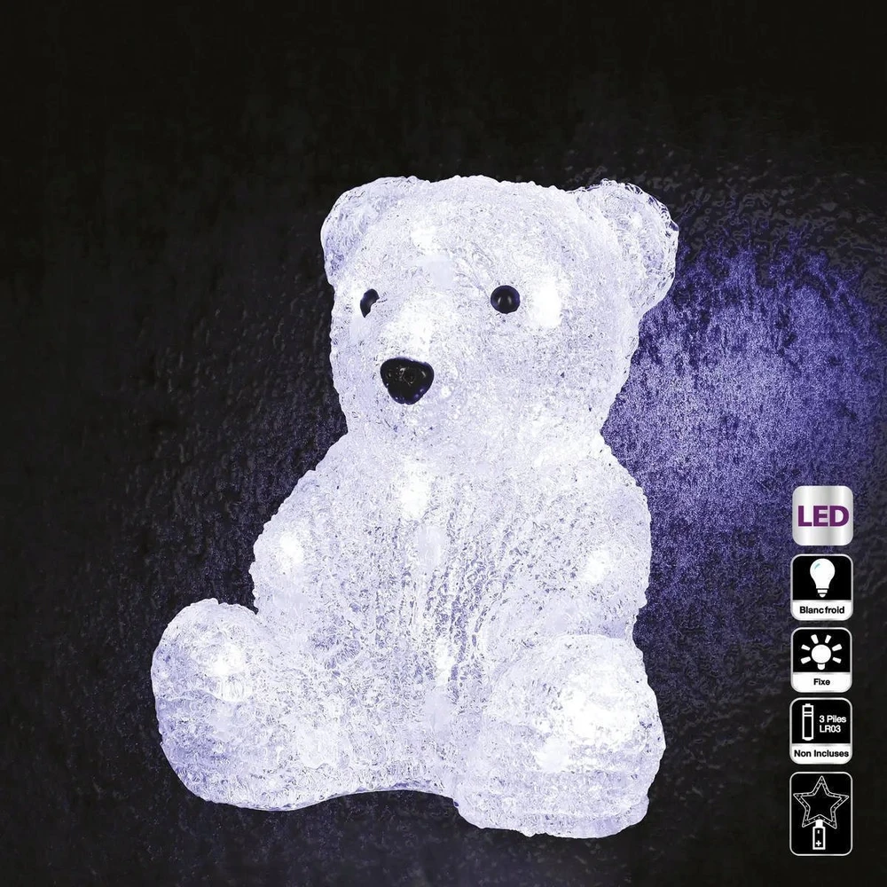 Springos LED acrylic bear, battery-operated, 16 LEDs, height 20 cm