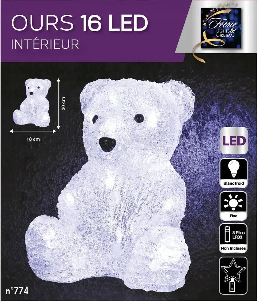 Springos LED acrylic bear, battery-operated, 16 LEDs, height 20 cm