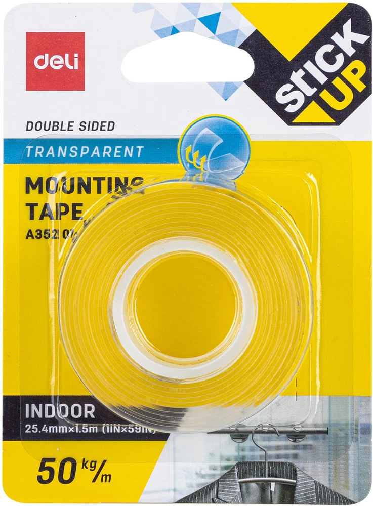 Lipni juosta DELI dvipusė 25,4 mm x 1,5 m skaidri