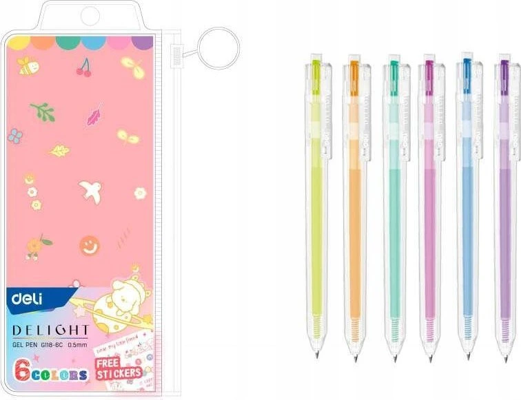 Geliniai rašikliai DELI Delight, 0.5mm, 6 spalvų