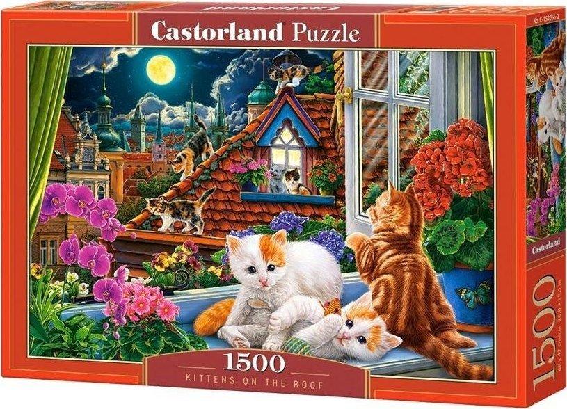 Castorland Dėlionė 1500 vnt. - Kačiukai ant stogo aprašymas - Prekės nuotrauka