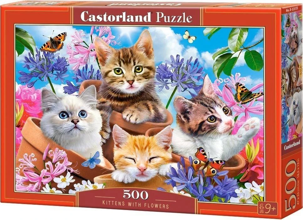 Castorland Dėlionė 500 vnt. - Kačiukai su gėlėmis aprašymas - Prekės nuotrauka