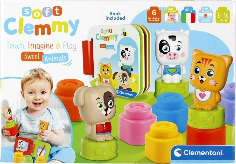 Clementoni kaladėlės Soft Clemmy su knygute "Sweet Animals"