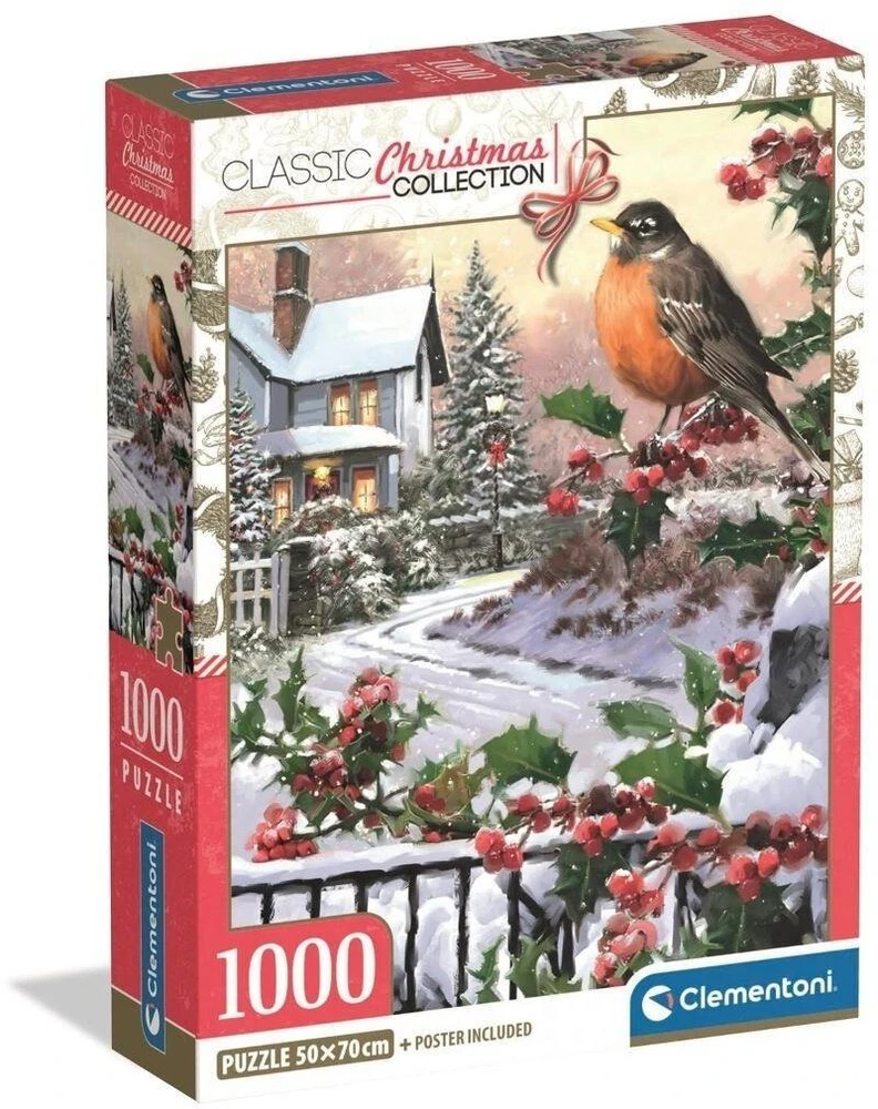 Clementoni CLE dėlionė 1000 Kalėdų kolekcija Robin_HollyBushes 37129
