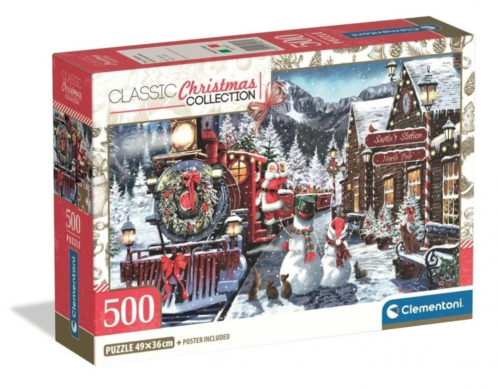 Clementoni CLE dėlionė 500 XMasColl.Traukinių stotis su sniegu.35627