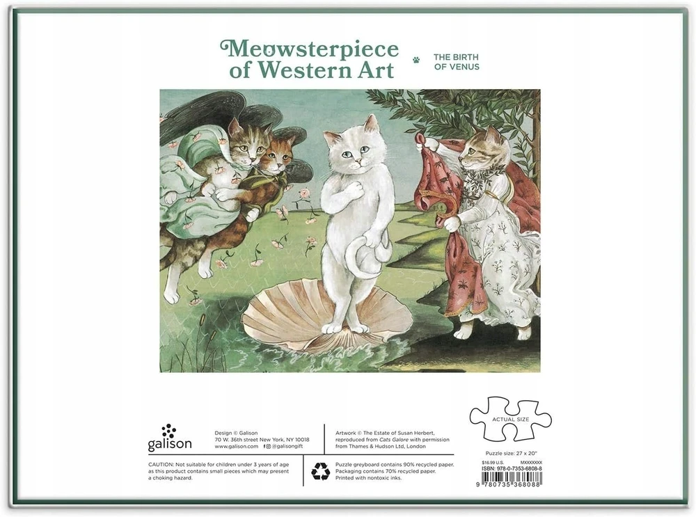 Dėlionė ART Galison Meowster Vakarų meno kūrinys „Veneros gimimas“, 1000 vnt.