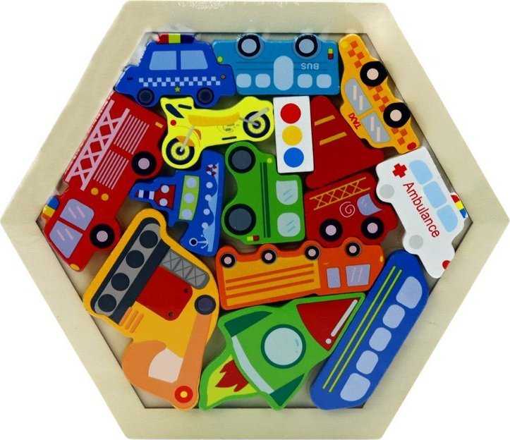 Lean Toys Medinė dėlionė su transporto priemonėmis vaikams, 15 dalių