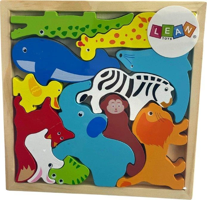 Lean Toys Edukacinė medinė dėlionė gyvūnai 12 vnt.