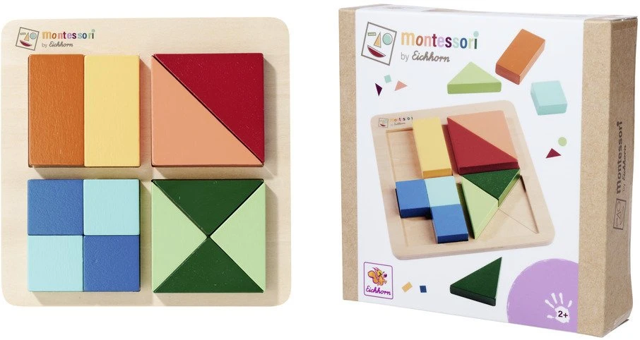Levenya Medinė dėlionė „Montessori“, 13 detalių, kvadratai, trikampiai, stačiakampiai