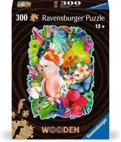 Ravensburger medinė dėlionė 300 vnt. - Spalvingos papūgos