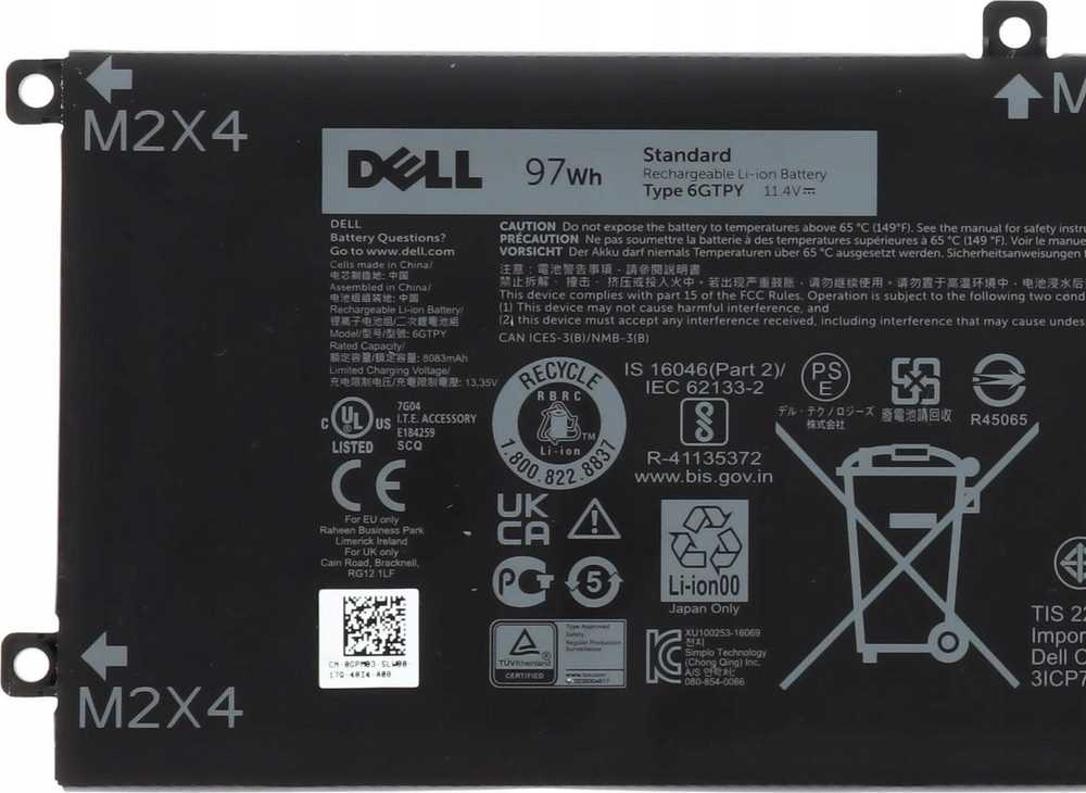 Dell 97 Wh ličio jonų akumuliatorius, 6 elementų konstrukcija