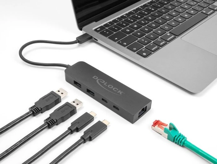 Karta jungiama į tinklą Delock DELOCK 10 Gbps USB Hub mit 2,5 Gigabit LAN Port und PD 85 W