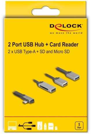 Skaitytuvas Delock DELOCK 2 Port USB Hub inklusive SD und Micro SD Card Reader mit USB Type-C Anschluss