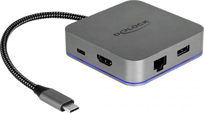 „Delock USB Type-C™“ prijungimo stotelė, skirta mobiliesiems įrenginiams 4K – HDMI/Hub/LAN/PD 3.0
