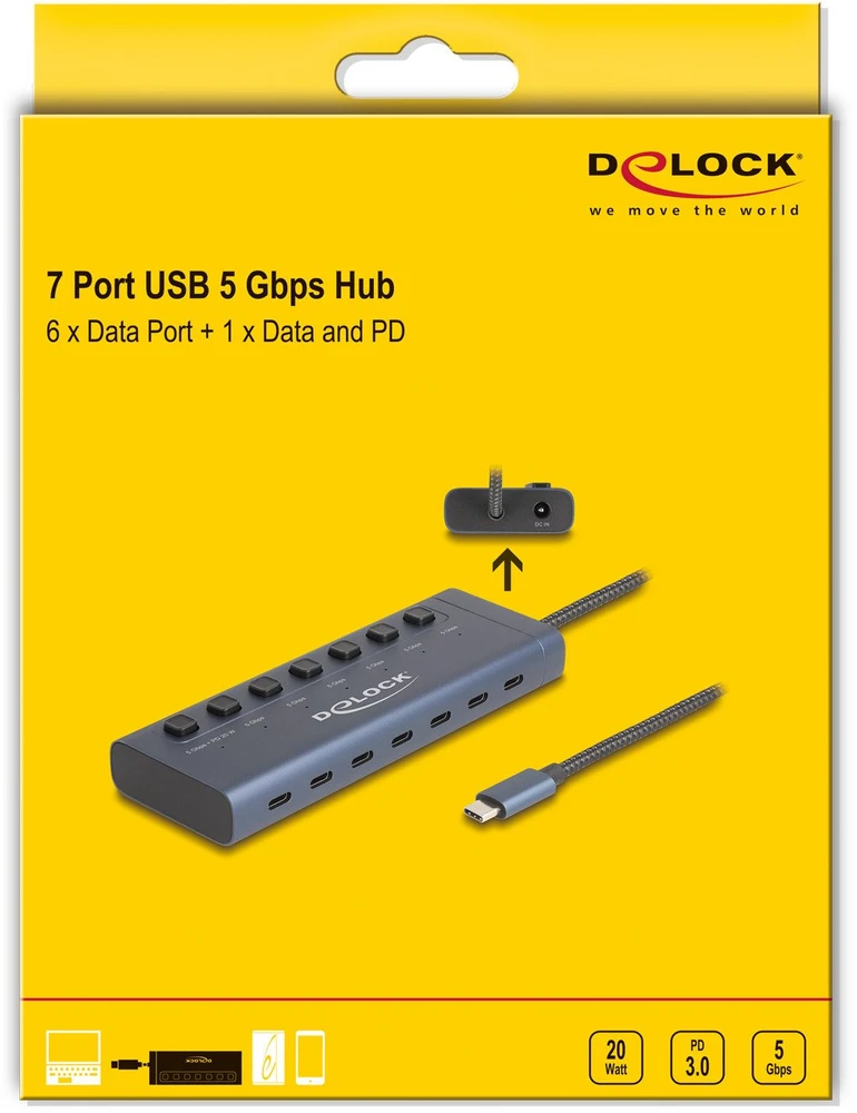 HUB USB Delock DeLOCK 63410 huby i koncentratory USB 3.2 Gen 1 (3.1 Gen 1) Type-C 5000 Mbit/s Mėlyna