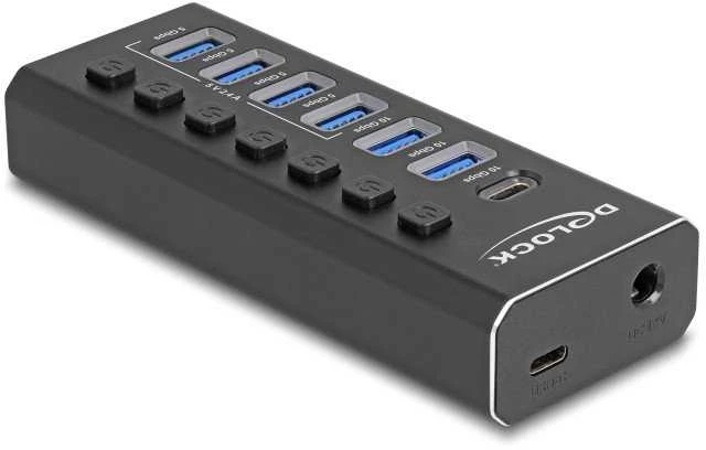 Delock USB hub su 7 portais ir fiziniais jungikliais