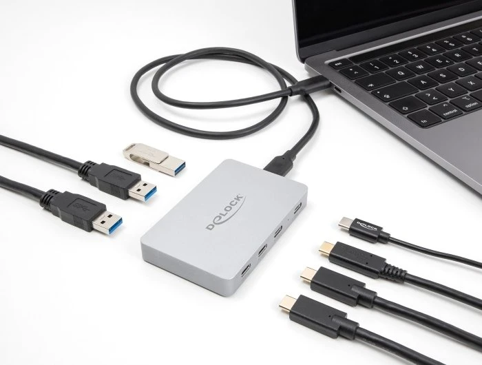 Delock 7 portų USB šakotuvas su 4 x USB Type-C lizdu ir 3 x USB Type-A lizdu su PD 82 W (64279)