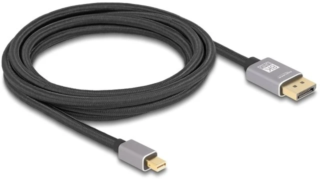„DeLOCK Mini DisplayPort“ į „DisplayPort“ kabelis 8K 60 Hz 3 m pilkas metalas be fiksatoriaus, 3 m, „Mini DisplayPort“, „DisplayPort“, kištukas, kištukas, 7680 x 4320 pikselių