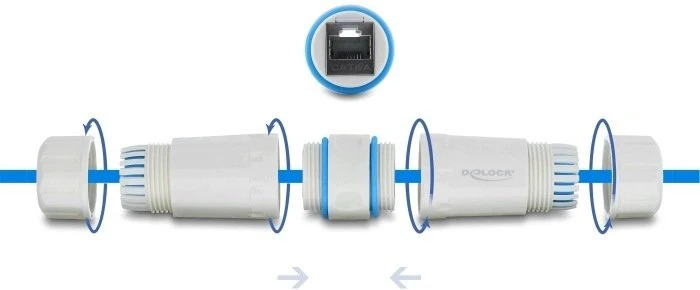 Delock Łącznik kablowy RJ45 Lizdas do RJ45 Lizdas Cat.6A su M23.5 x 1,5 mm Gwint IP68 pyło- i neperšlampamas balta (90661)