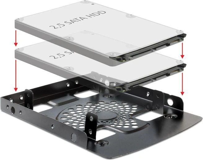 DELOCK rėmas 3,5 colio > 2 x 2,5" HDD metalinis juodas