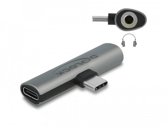 Adapteris USB Delock USB-C - Jack 3.5mm + USB-C Pilka (64186)