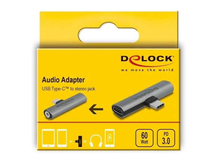 Adapteris USB Delock USB-C - Jack 3.5mm + USB-C Pilka (64186)