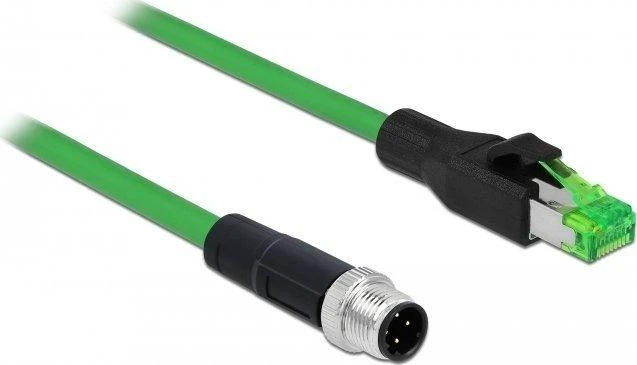 Delock tinklo kabelis M12 4 kontaktų D koduotas iki RJ45 kištuko PVC 2 m