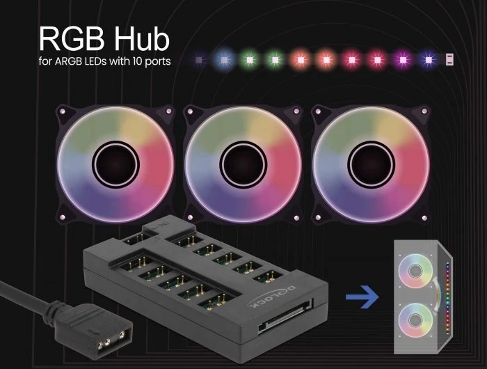 Šakotuvas Delock RGB Hub skirtas ARGB šviesos diodams su 10 prievadų