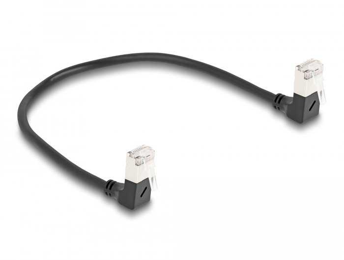 Delock DELOCK RJ45 Kabelis sieciowy Cat.6A S/FTP Slim 90° kątowy 0,25m juoda