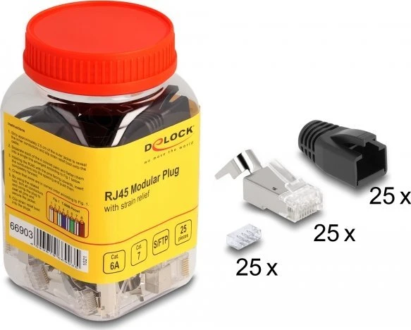 „Delock“ RJ45 modulinių jungčių rinkinys „Cat.6A“, „Cat.7“, 25 lizdų