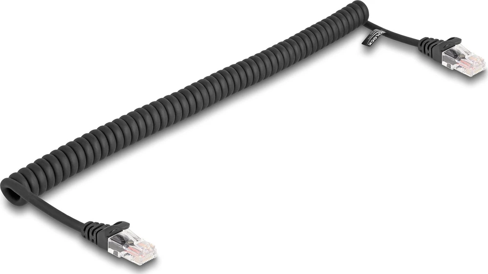 Delock DELOCK RJ45 Spiralkabel Stecker zu Stecker Cat.5e 1m Juodas