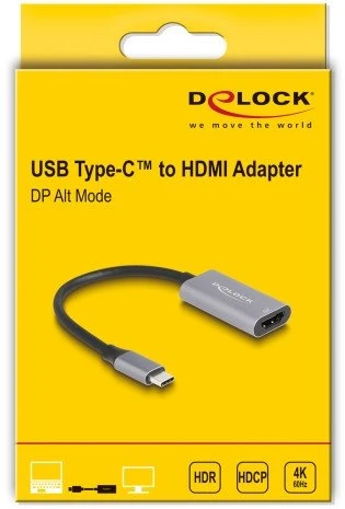 Adapteris AV Delock Delock - Highspeed - Videoadapter - 24 pin USB-C mannlich zu HDMI weiblich - 15 cm - Grau/Juodas - unterstutzt 4K 60 Hz (4096 x 2160), HDR-Support, DP Alt Modus-Support