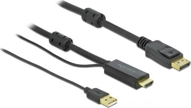 DELOCK HDMI M DisplayPort M 4K laidas 1m maitinamas USB AM juodas