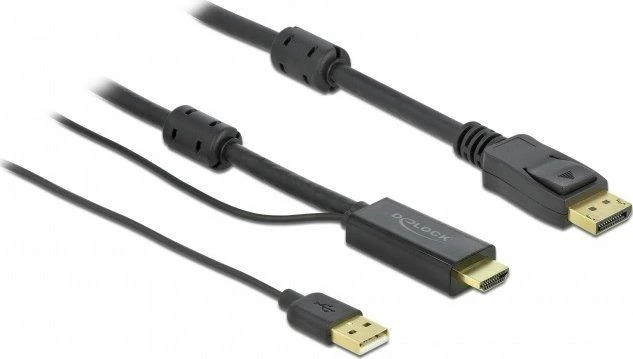 DELOCK HDMI M DisplayPort M 4K laidas 2m maitinamas USB A M juodas