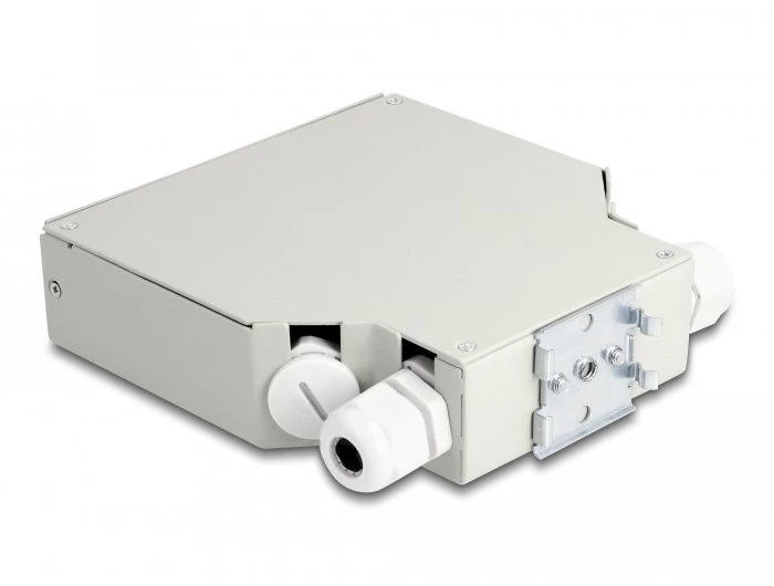 Delock Fiber Optic Distribution Box for DIN rail 8 port pilkas, Piggy-back connector, Straight, Female, Metal, 126 mm