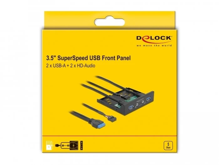 Šakotuvas Delock priekinis skydelis 3.5? USB 5 Gbps 2 x USB Typ-A + HD garso (64150)