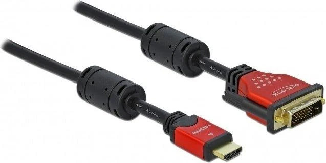 HDMI į DVI kabelis su raudonomis jungtimis